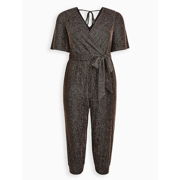 Torrid plus 4 SURPLICE JUMPSUIT - GLITTER GOLD - Picture 3 of 10